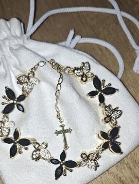 Camila Coelho Gold Bracelet with Black and Crystal Butterfly Charms